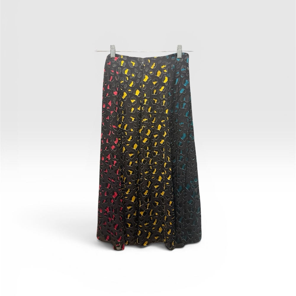 Alice + Olivia Black Maxi Skirt with Pink, Yellow & Teal Panels Sz 4